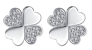Troli Lucky earrings Four-leaf clover with zircons