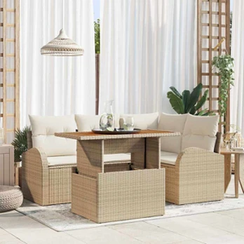5 dalių sodo sofas komplektas su pagalvėlėmis smėlio poli ratanas