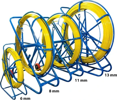 Pilot for pulling cables, fiberglass FRP, 4,5mm, 100m, yellow, without wheels