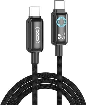 XO cable NB-Q312B PD USB-C - USB-C 2,0m 240W juodas with LED