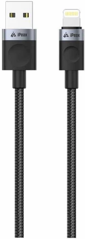 iPEAX TEXTILE CABLE USB-A / LIGHTNING 1.5M, USB 2.0 Juodas