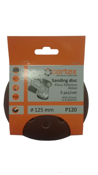 Šlifavimo diskas CORTEX, P120, 125 mm, 5 vnt.