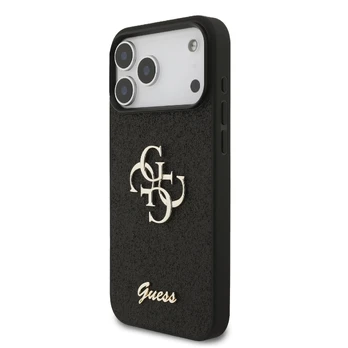 Juodas dėklas Apple iPhone 17 Pro Max telefonui "Guess PU Fixed Glitter 4G Metal Logo Case"
