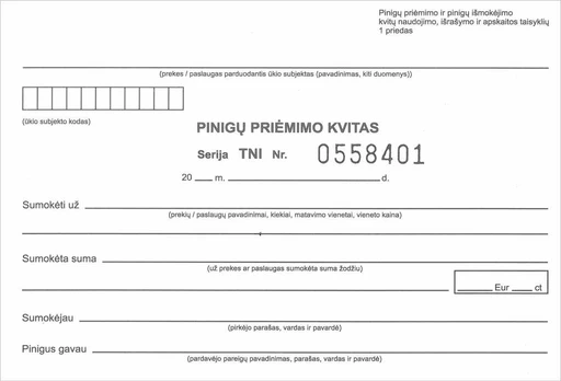 Pinigų priėmimo kvitai, A6x2x50, su Nr.