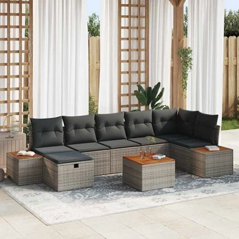 8 dalių sodo sofa su pagalvėmis pilka poliratanas
