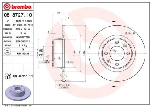 Stabdžių diskas BREMBO 08.8727.11