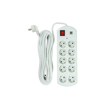 Šakotuvas EXD Buitinis ilgiklis 10m, 10 lizdų, 2x USB, su jungikliu