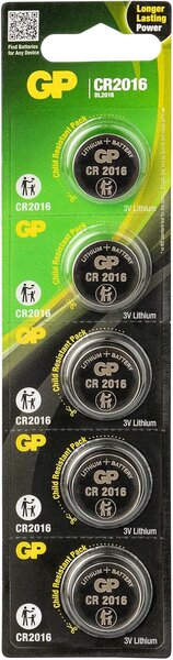 GP elementai CR2016, LITHIUM 3V, 5 vnt