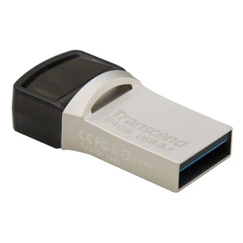 TRANSCEND Flash Disk 64GB JetFlash®890S OTG, USB 3.1 Type-C/A (R:90/W:30MB/s) sidabrinė