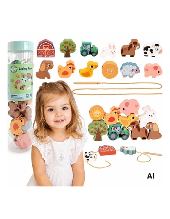 WOOPIE Žalias Wooden Threading Machine Farm 13 pcs.