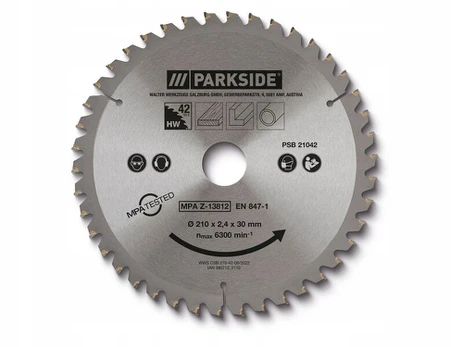 Parkside diskinis pjūklas medienai, Mdf 210mm, 42 dantys