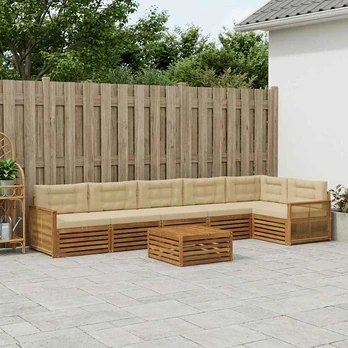 Lauko sofos komplektas su pagalve 7 pcs Natūralus ir bežinis