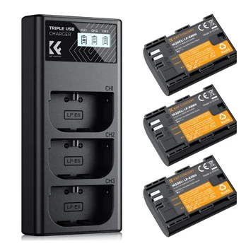 K&F Concept K&F LP-E6NH KF28.0039V1 Camera Battery 2250mAh 3-pack Charger