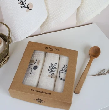 Textile Idea virtuvinių rankšluosčių rinkinys Waffle Kava
