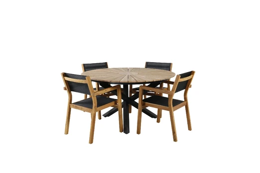 Mexico Table ø 140 - Black/Teak+Venice Stackingchair - Teak / Black textilene_4