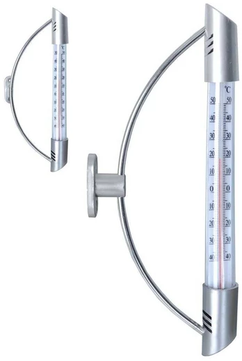 Modernus lauko lango termometras 24cm langui, sidabrinis