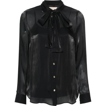 Palaidinės moterims, Juoda, Iridescent bow blouse
