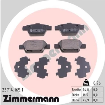 Stabdžių trinkelių rinkinys, diskinis stabdys ZIMMERMANN 23714.165.1