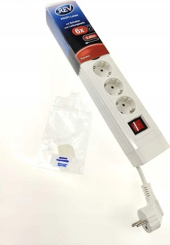 REV REV Outlet Strip 6-fold 2,4m Supraline w. switch baltas