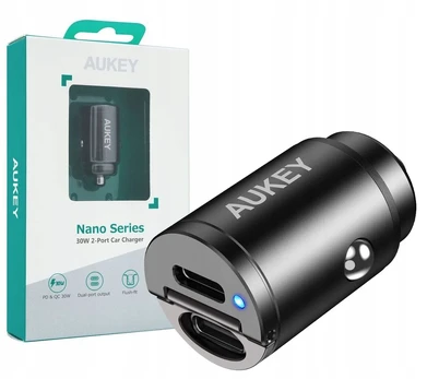 Aukey Cc-a4 mini automobilinis įkroviklis 2xusb-c 30w