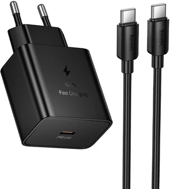 Įkroviklis Hoco N77 45W USB-C + USB-C to USB-C cable 1.0m juodas