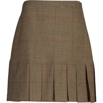 Midi sijonas moterims, Ruda, Checked pleated skirt