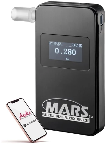 Elektrocheminis alkotesteris „Mars Bluetooth“ su juodais dažais
