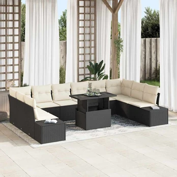 Sodo sofa 11 vnt Juoda Ratanas 11 dalių lauko sofos komplektas