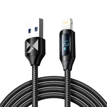 USB-A Cable - Lightning Wozinsky WUALC2 with LED Display 2.4A 2m - Black