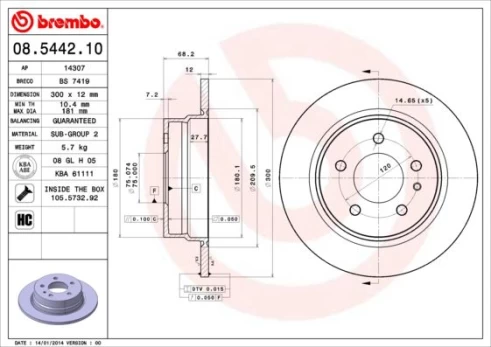 Stabdžių diskas BREMBO 08.5442.10