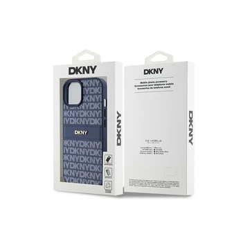 Dėklas DKNY PU Leather Repeat Pattern Tonal Stripe Case for iPhone 15 Mėlyna