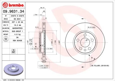 Stabdžių diskas BREMBO 09.9631.34