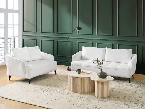 Beliani Trivietė sofa HOBRO, balta, bouclé audinys