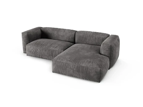 Velvet Modular Right Corner Sofa, "Martina", 2 Seats, 280x176x75, Grey