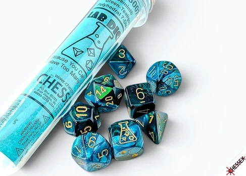 Chessex Gemini Žalias-Teal/Gold Lab Polyhedral 7-Die Set