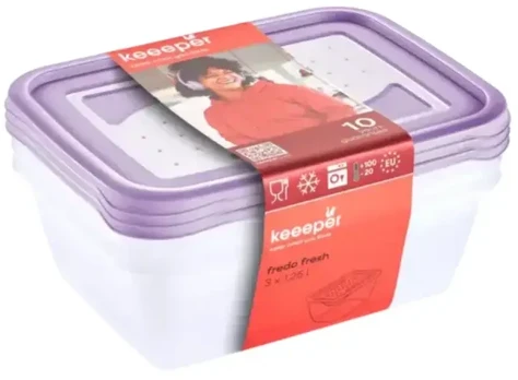 Keeeper Food container set rectangular 3x1,25L Fredo "Fresh" transparent/light violetinė