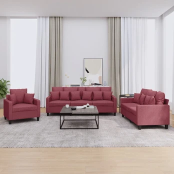Sofa Sofos komplektas su pagalvėmis, 3 dalių, vyno, audinys