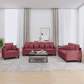 Sofa Sofos komplektas su pagalvėmis, 3 dalių, vyno, audinys kaina