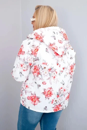 Moteriška Plus Size pikota pavasarinė striukė su gobtuvu, baltos spalvos