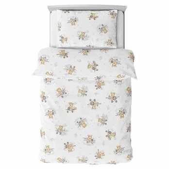 Cover set - 2 pcs - 120x90, 40x60 - BEAR in PLANE - BEIGE