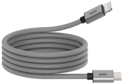 Sinox PRO USB C til Lightning magnetisk kabelis. 1m. Grå