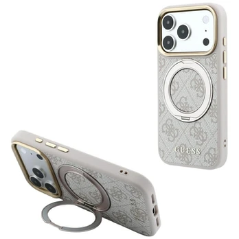 Dėklas Guess PU 4G Ring Stand MagSafe Case for iPhone 18 Pro Rožinė