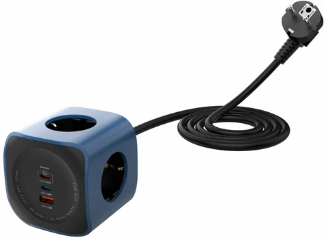 Beline „Cellline“ maitinimo lizdas „Cube“ 6 viename, 2500 W, USB/2 x USB-C, 65 W, mėlynas