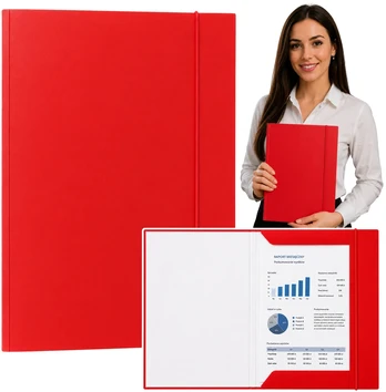 Lean Cardboard Folder with Elastic Band, Lacquered, A4, 300g/m2, Raudona