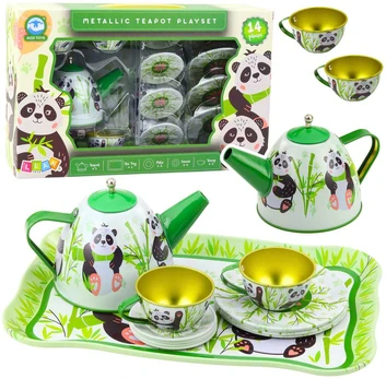 Žaislinis metalinis arbatos servizas Panda, žalias, 14 d.