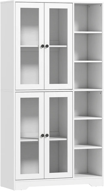 Aosom Virtuvės spintelė su stiklinėmis durelėmis, balta, 172 cm