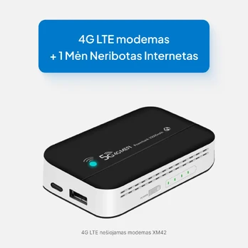 4G LTE nešiojamas modemas XM42 + 1 Mėn Neribotas Internetas