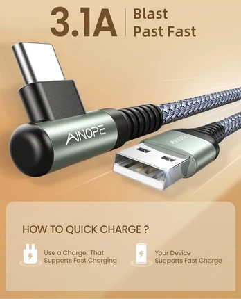 Ainope Usb-c 90° kampu, 2 vnt., 0.5m, greitas įkrovimas
