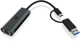 Adapteris Icy Box USB3.2 Gen1 Type-A, Type-C 2.5GB Ethernet LAN retail kaina
