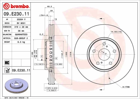 Stabdžių diskas BREMBO 09.E230.11